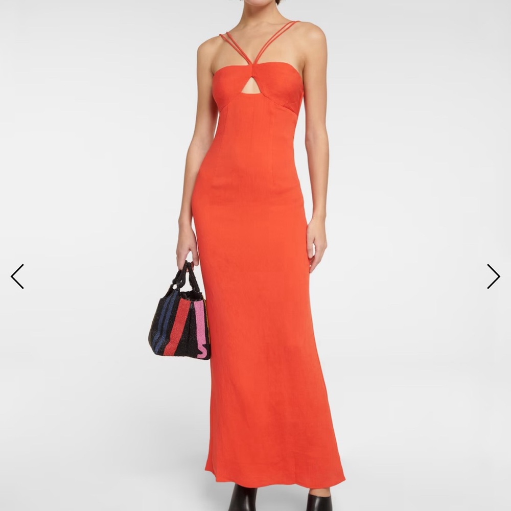 STAUD Red Orange Strappy Cutout Maxi Dress
